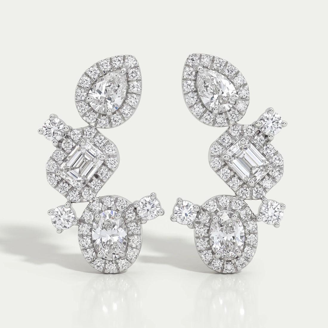 Multi Shape Halo Diamond Drop Earrings