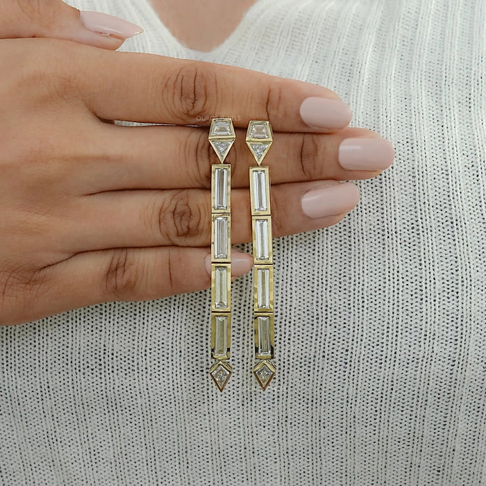 Multi Shape Lab Grown Diamond Bezel Set Linear Drop Earring 