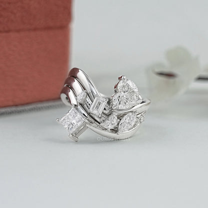 Three Row Multi Shape Lab Diamond Wave Band