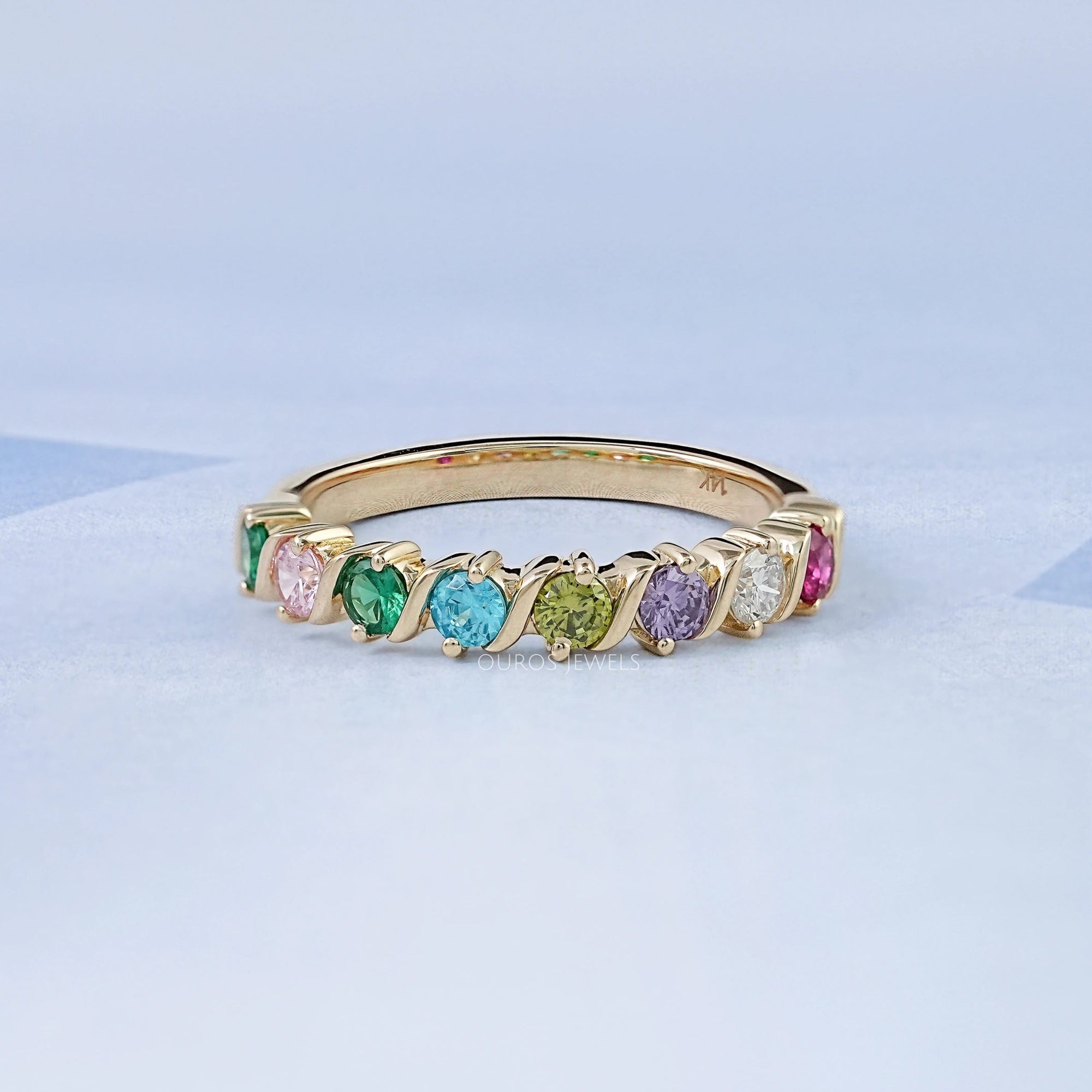 Rainbow Multi-colored Six Stone Band 