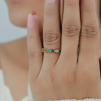Rainbow Multi-colored Six Stone Band 
