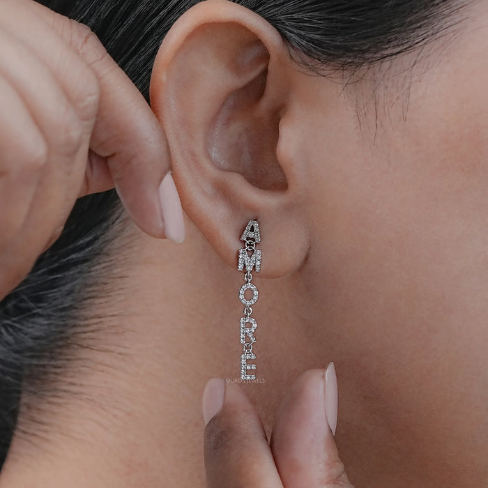 AMORE Initial Letter Round Diamond Dangle Earrings