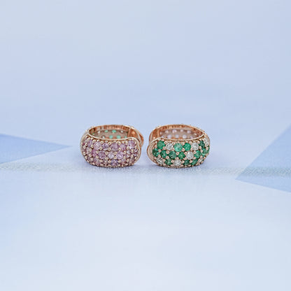 Natural Gemstone Pave Huggie Hoop Earrings
