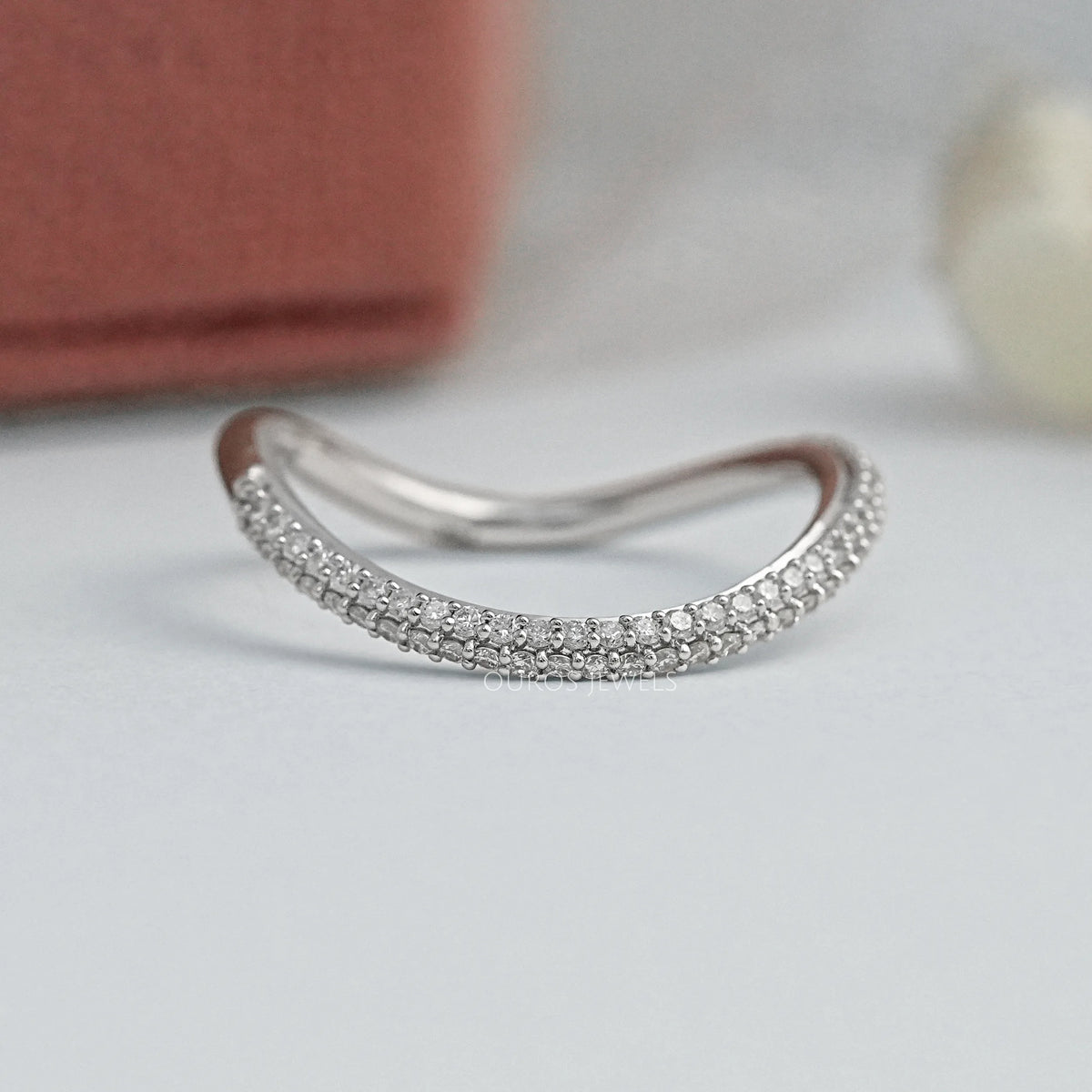 Pave Set Round Lab Diamond Curved Band Ring