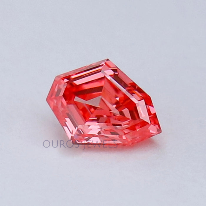 front view of pink shield cut lab grown diamond loose