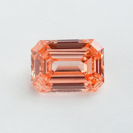 front view of pink loose emerald step cut diamond lab grown