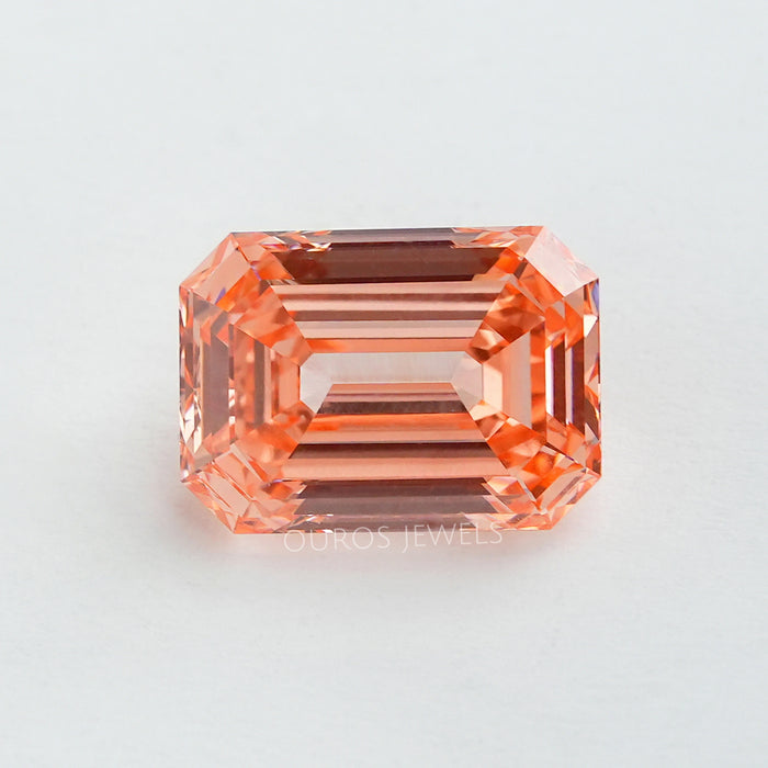 front view of pink loose emerald step cut diamond lab grown