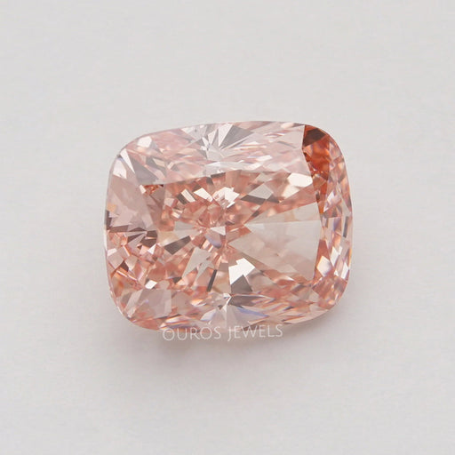 front view of 5.50 carat vivid pink cushion cut lab grown diamond loose