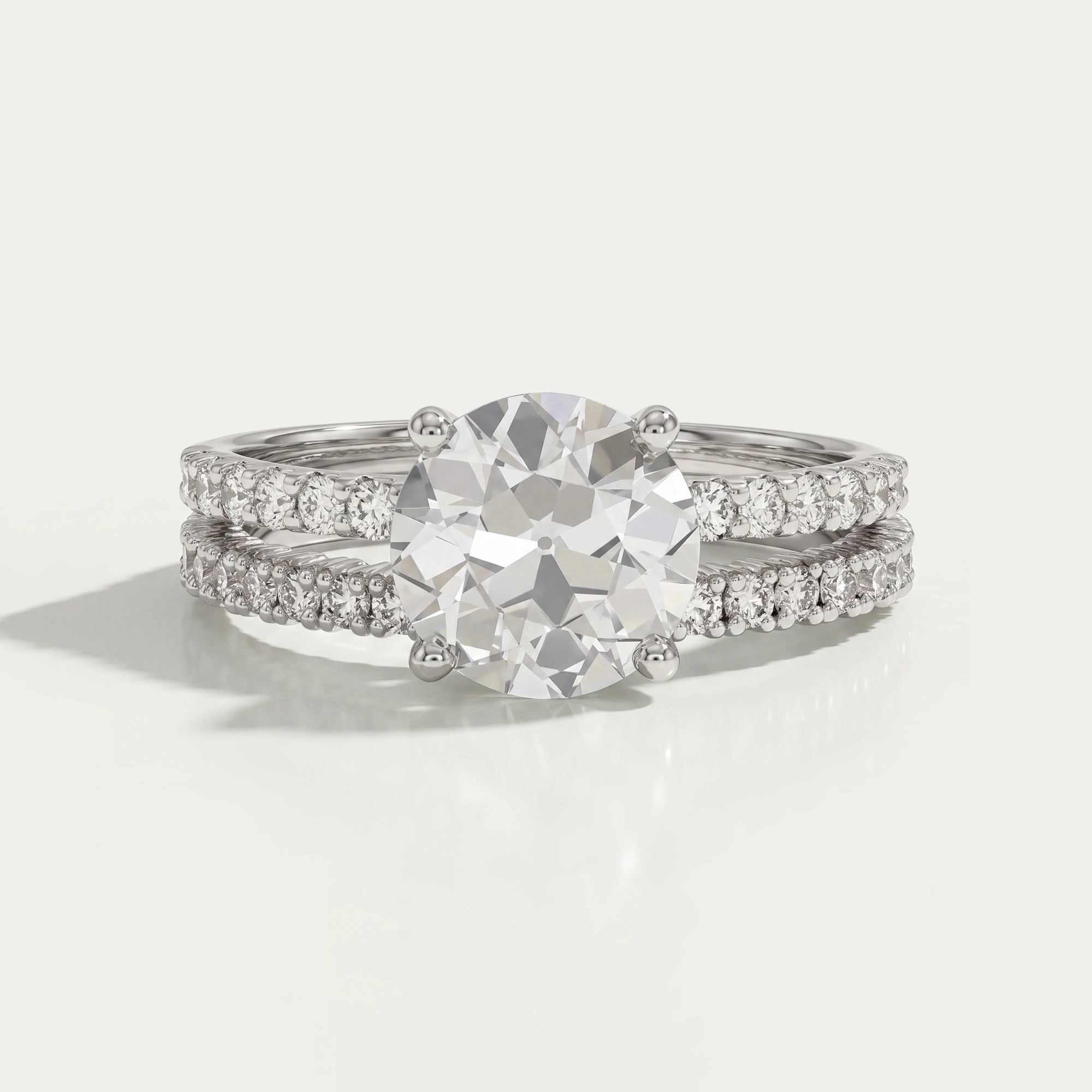 Old European Round Cut Solitaire Accent Bridal Ring Set Rings