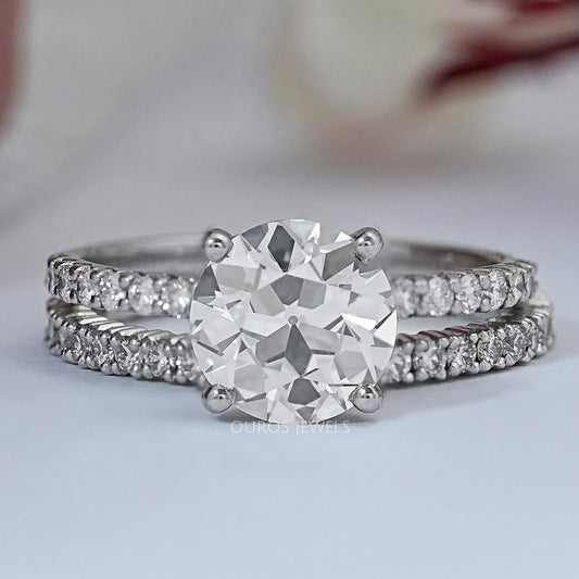 Old European Round Cut Solitaire Accent Bridal Ring Set Rings