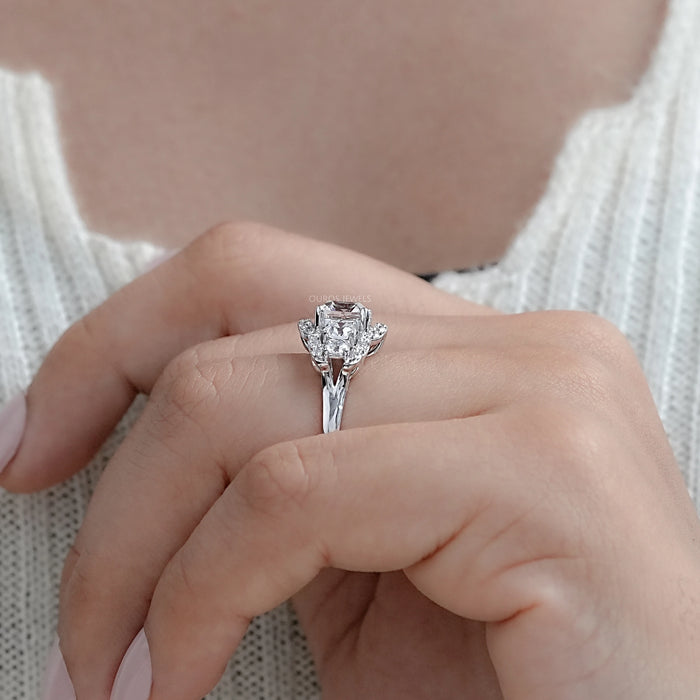Square Old Mine Cushion Cut Five Stone Halo Engagement Ring