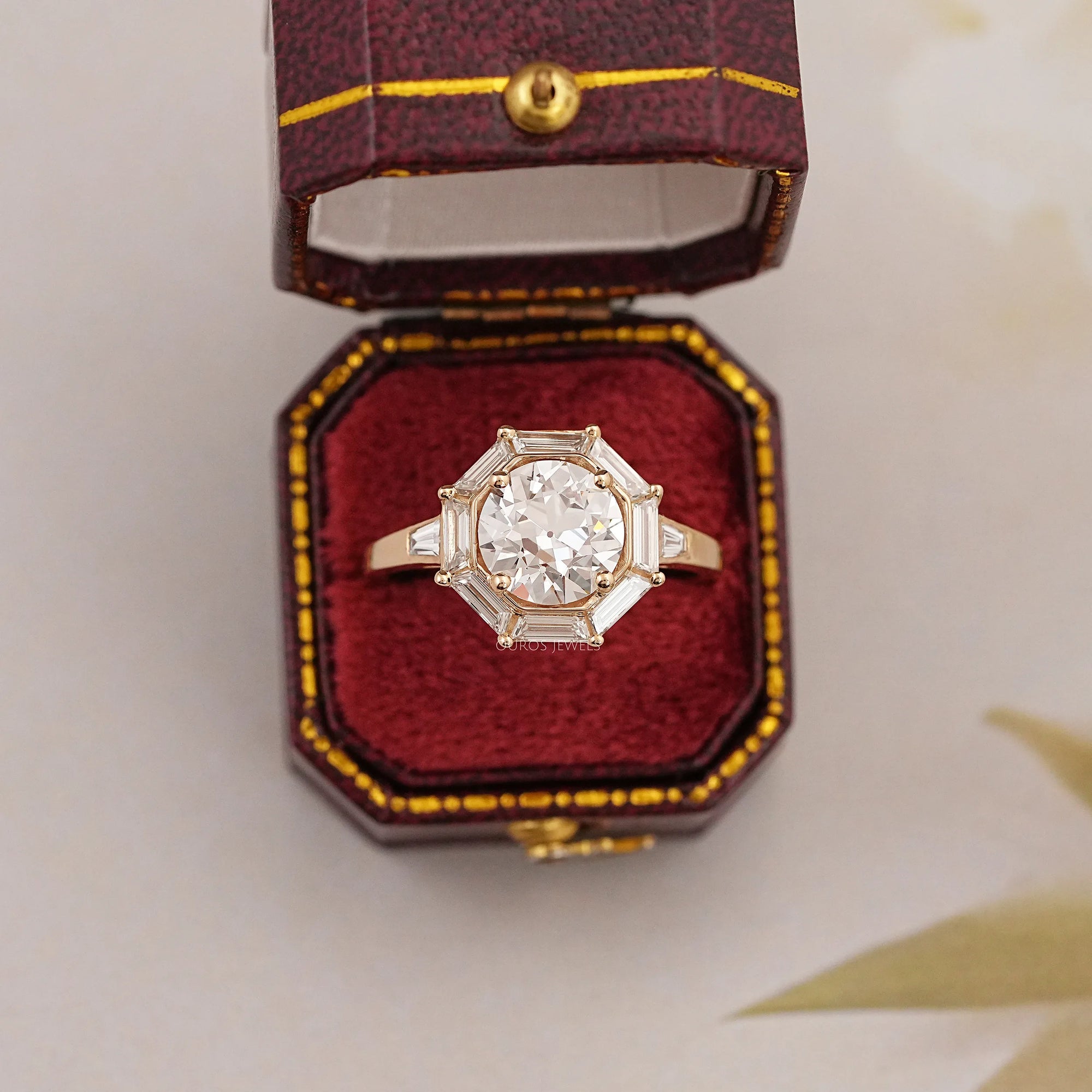 Old European Round Cut Halo Engagement Ring Ring