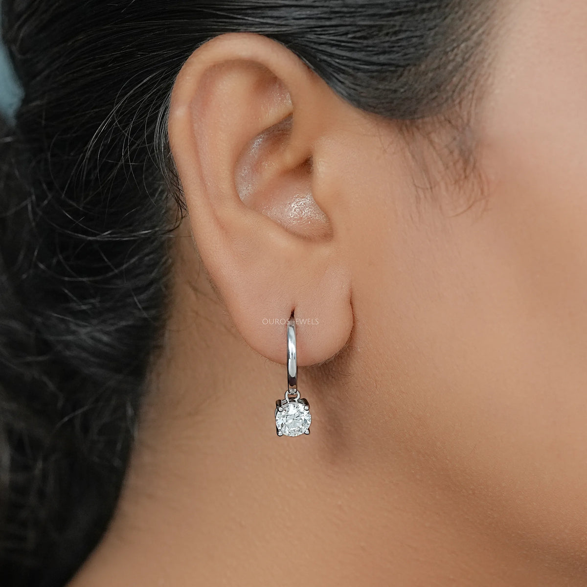 OEC Round Diamond Dangle Hoop Earrings