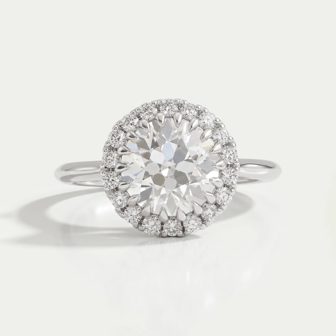 Old European Round Cut Halo Diamond Solitaire Ring