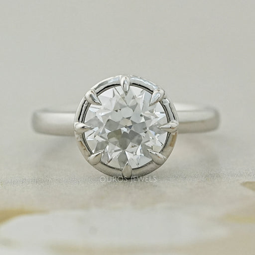 top view of old european round diamond button back engagement ring