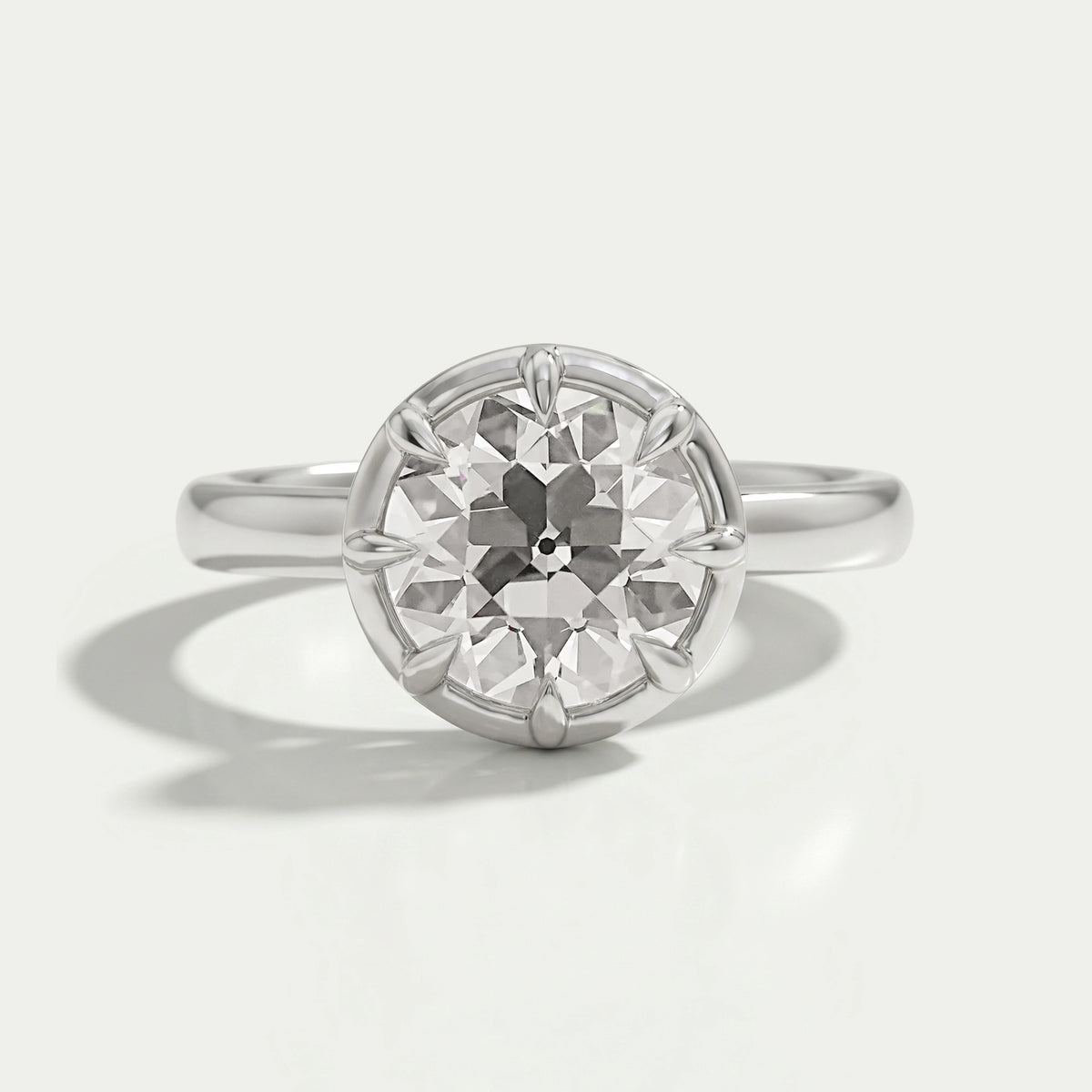 Old European Round Diamond Button Back Solitaire Ring Rings