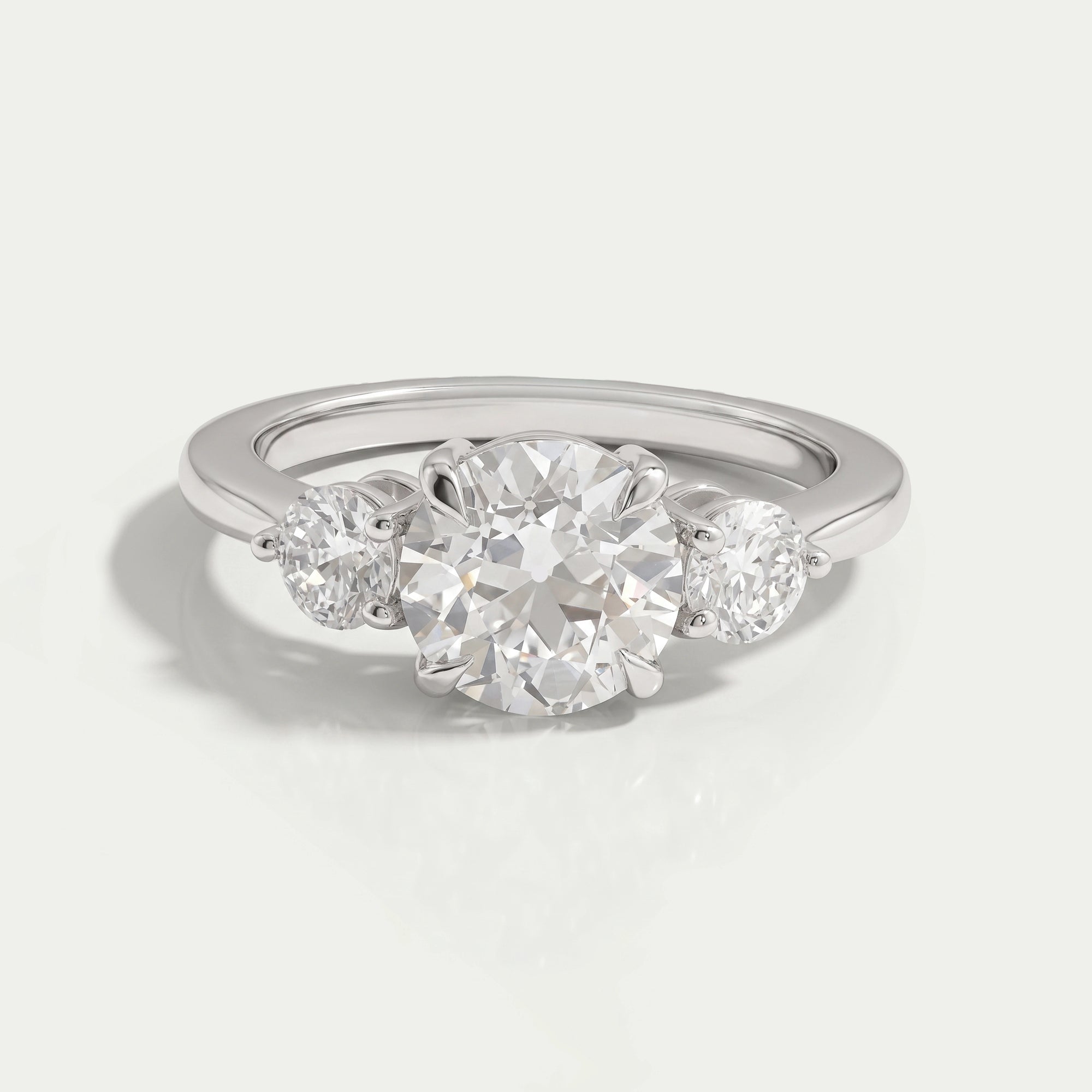 Old European Round Cut Three Stone Engagement Ring Rings