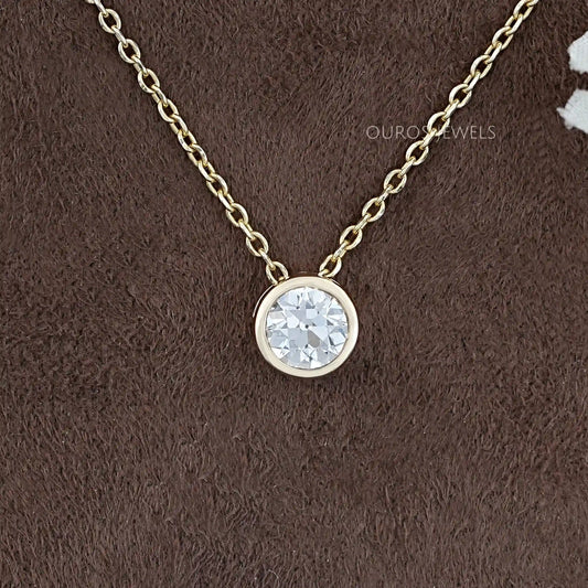 Old European Round Lab Diamond Solitaire Bezel Pendant Necklaces