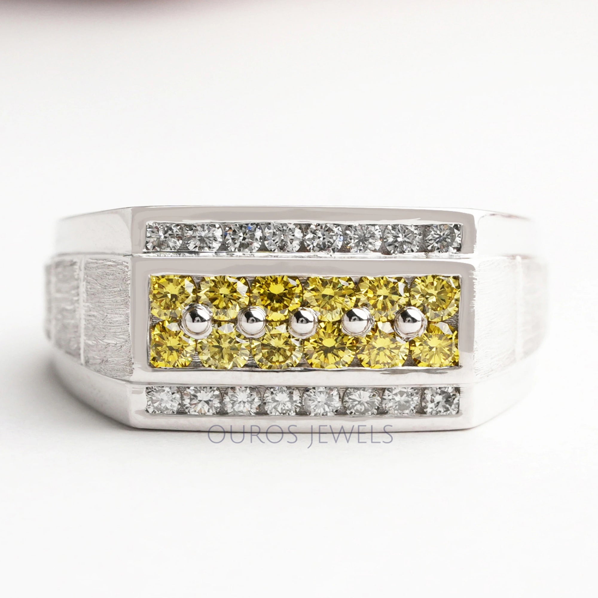 Yellow Round Cut Lab Grown Diamond Men's Ring