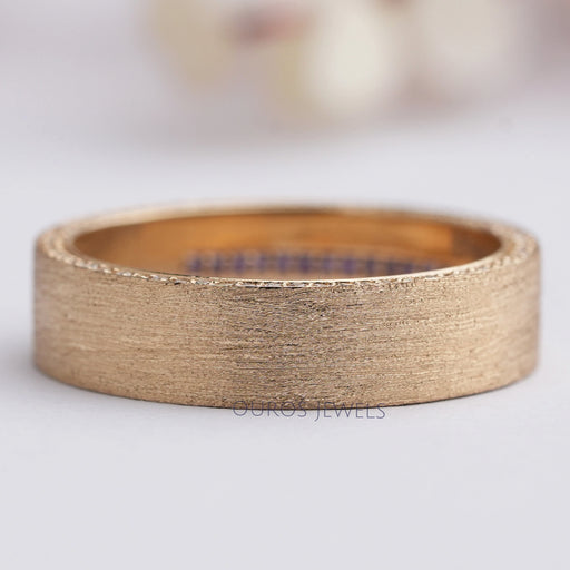 front view brushed hidden round lab grown diamond mens wedding band yellow gold