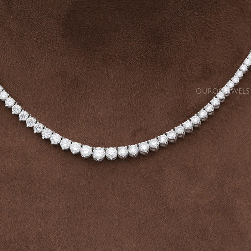 front view of round lab grown diamonds graduated tennis necklace white gold