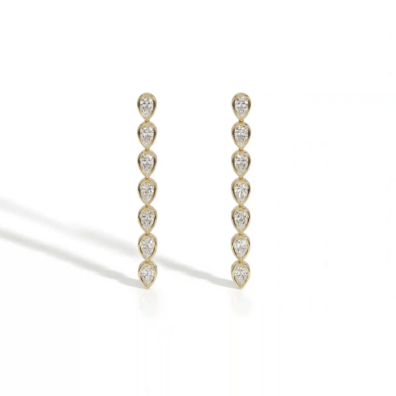Bezel Set Pear Lab Grown Diamond Linear Drop Earrings
