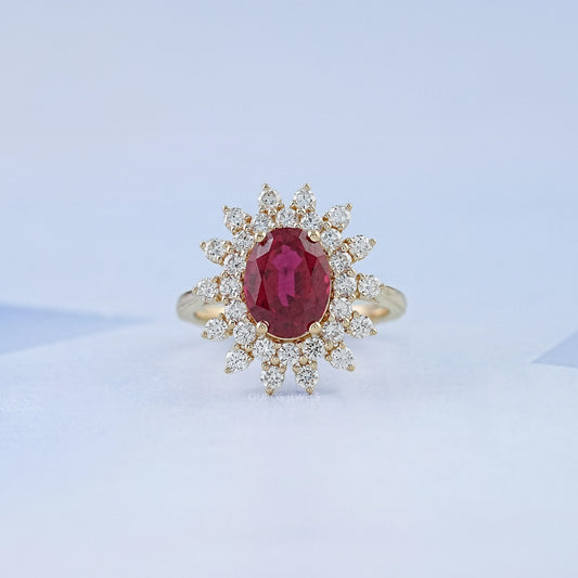 Ruby Gemstone Halo Diamond Engagement Ring Ring