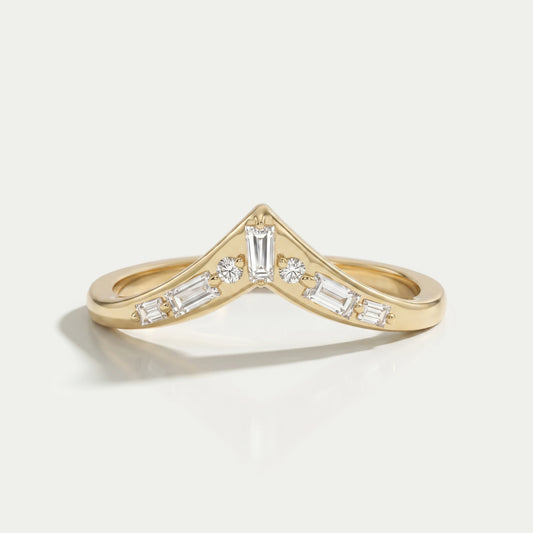Tappered Baguette And Round Diamond Curved Band Ring