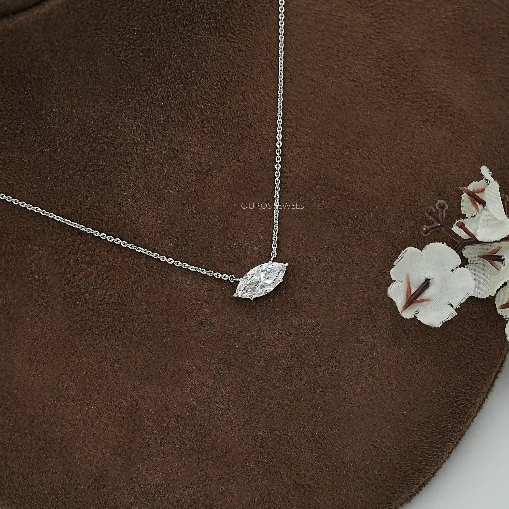 East West Marquise Diamond Bezel Set Pendant Necklace 