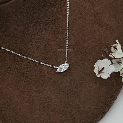 East West Marquise Diamond Bezel Set Pendant Necklace 