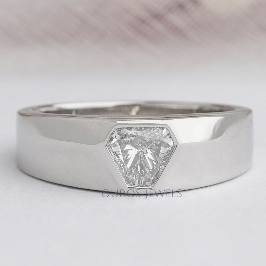 Shield Cut Lab Grown Diamond Solitaire Mens Wedding Band