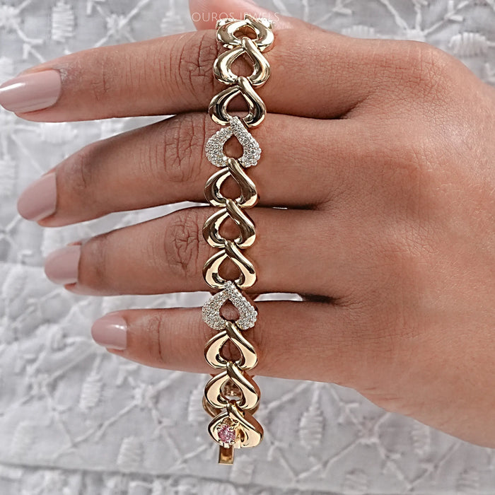 Heart Shaped Pave Diamond Link Bracelet