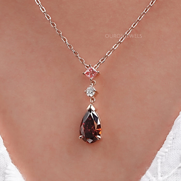 Fancy Red Pear Shaped Diamond Drop Necklace