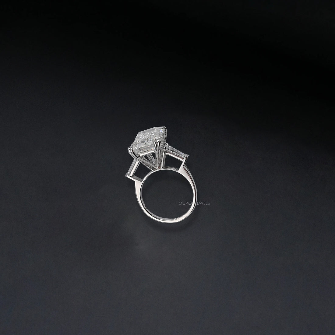 Emerald Three Stone Engagement Ring - Tapered Baguette Rings