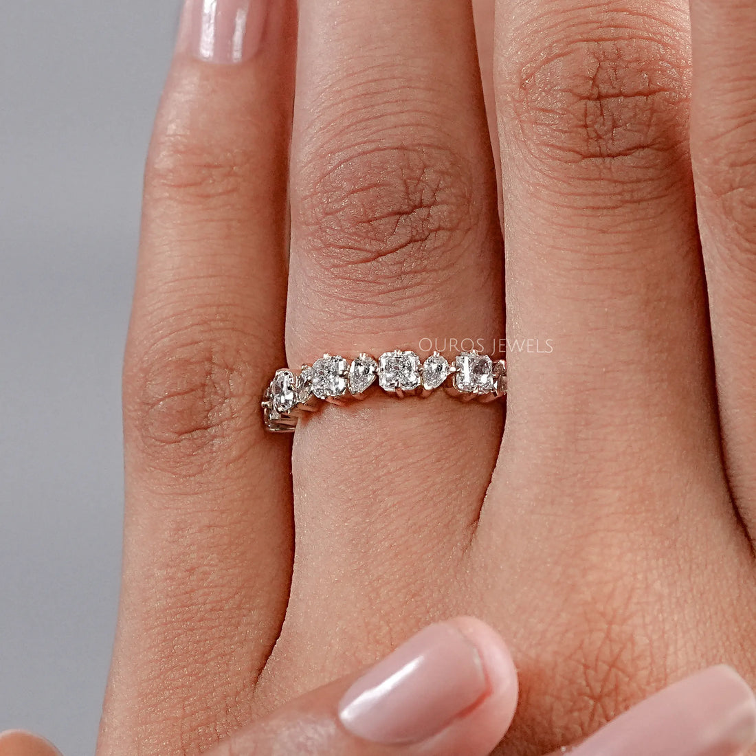 Square Radiant And Pear Cut Lab Diamond Half Eternity Band Rings