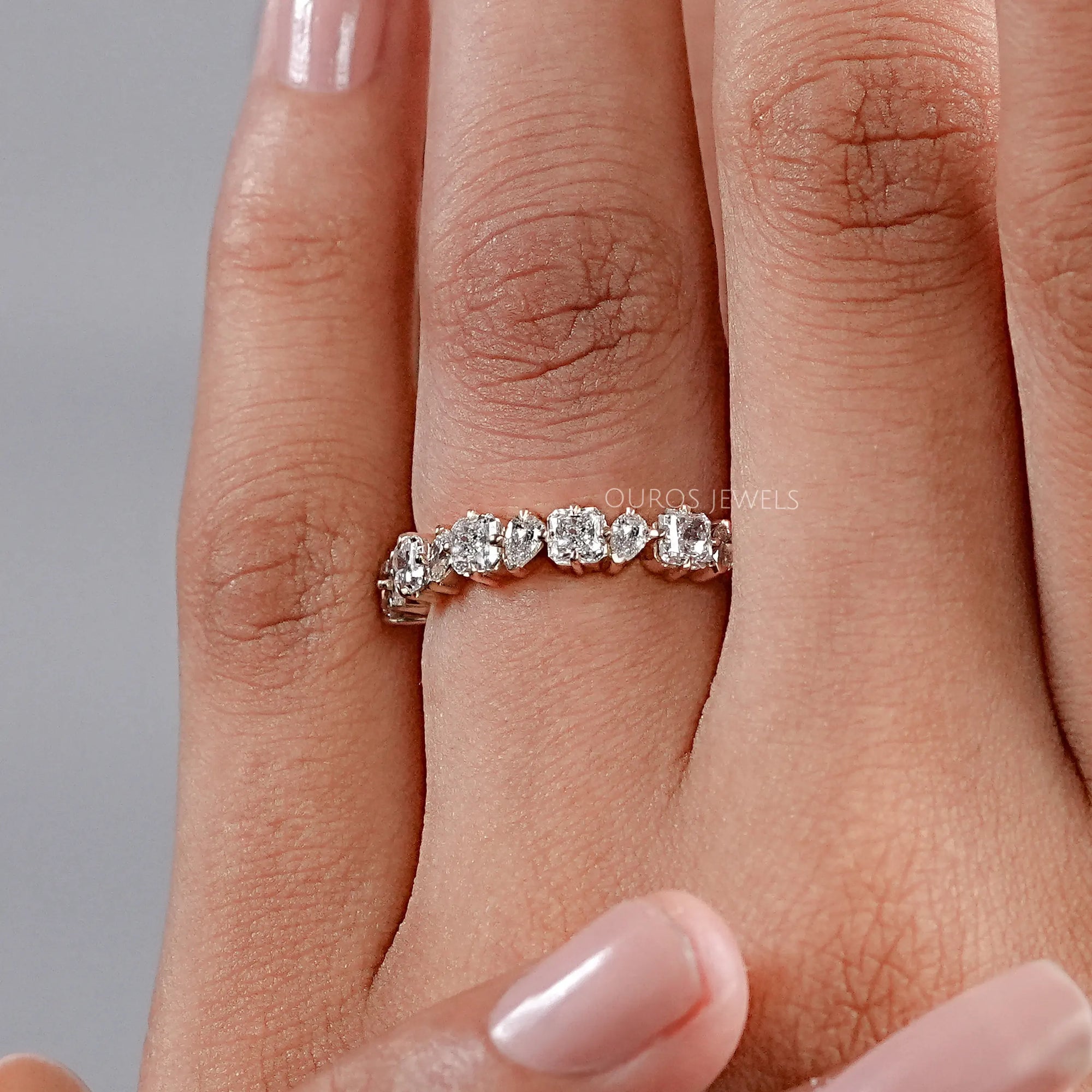 Square Radiant And Pear Cut Lab Diamond Half Eternity Band Rings