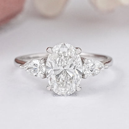 Three Stone Oval Shape Lab Grown Diamond Ring