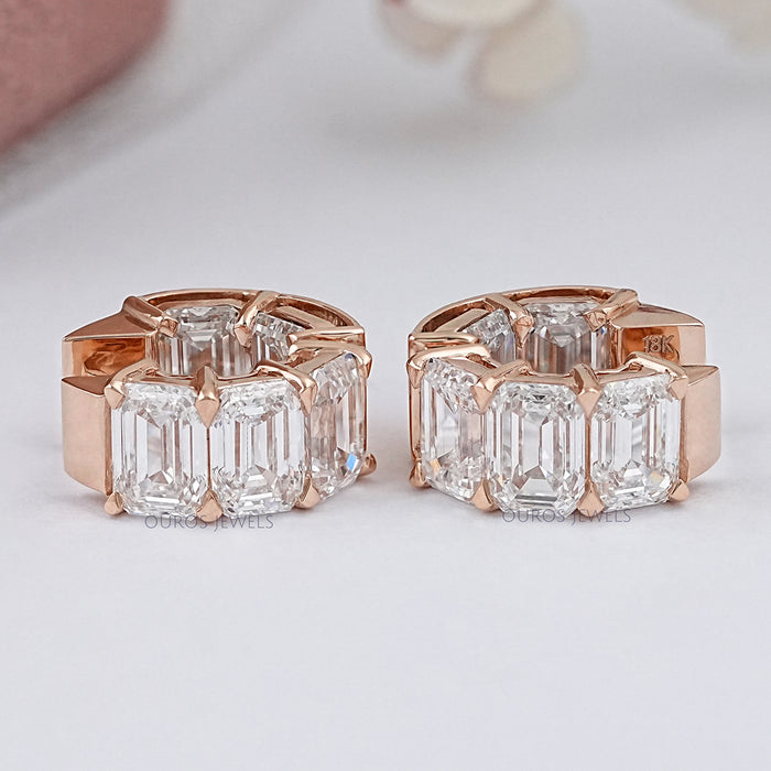 Lab Grown Emerald Cut Huggies Earrings