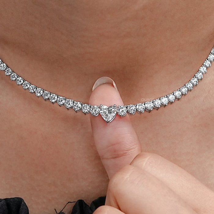Heart & Round Lab Diamond Tennis Necklace