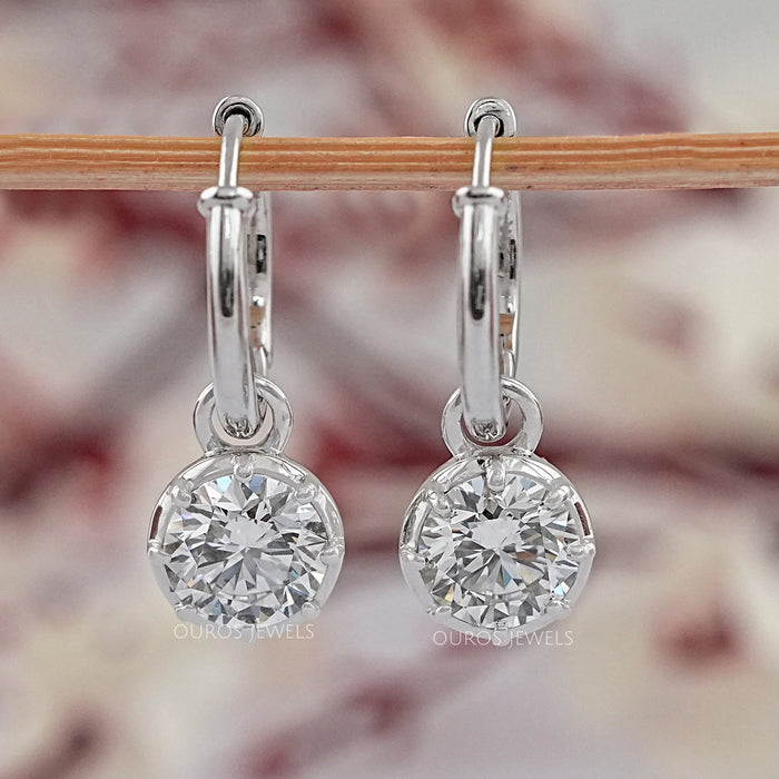 Round Cut Lab Diamond Hinge Back Earrings