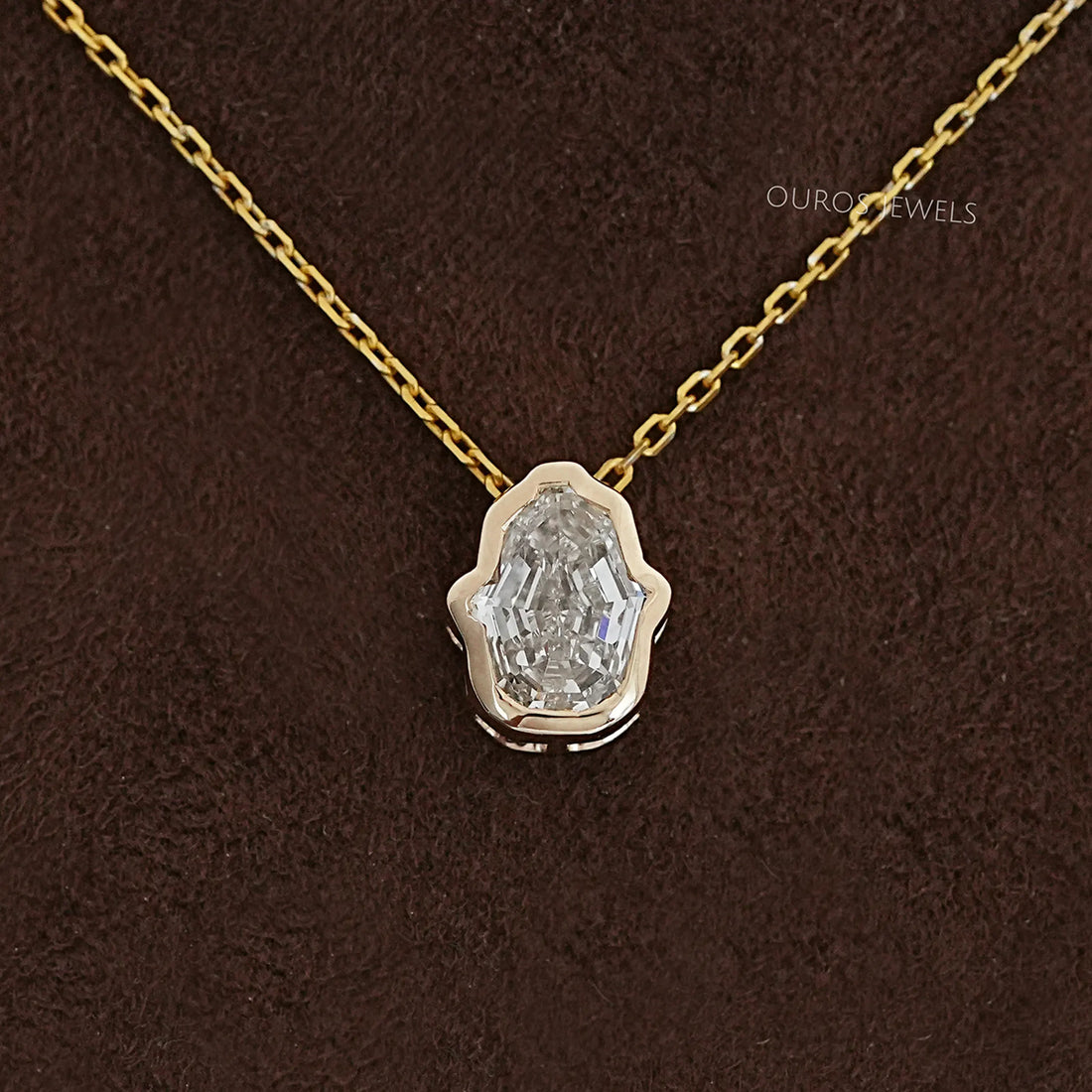 Antique Hamsa Hand Shape Lab Diamond Solitaire Pendant Necklaces