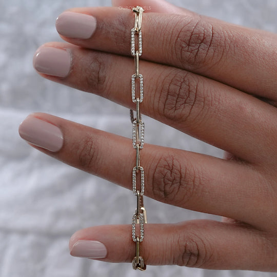 Round Diamond Paperclip Link Bracelet