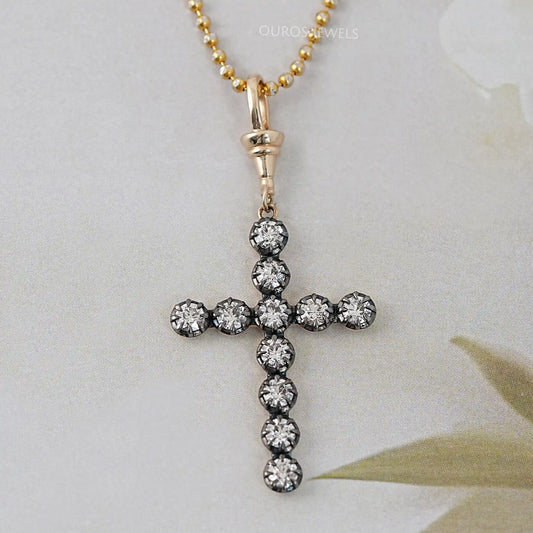 Old European Round Cut Lab Diamond Cross Pendant Necklaces