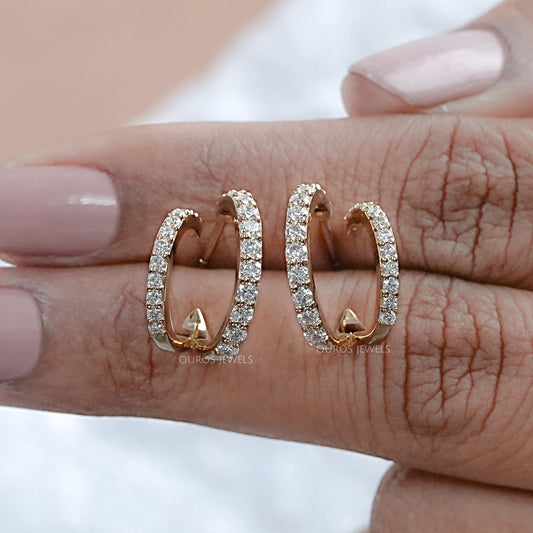 Round Lab Diamond Double Row C Hoop Earrings Earrings