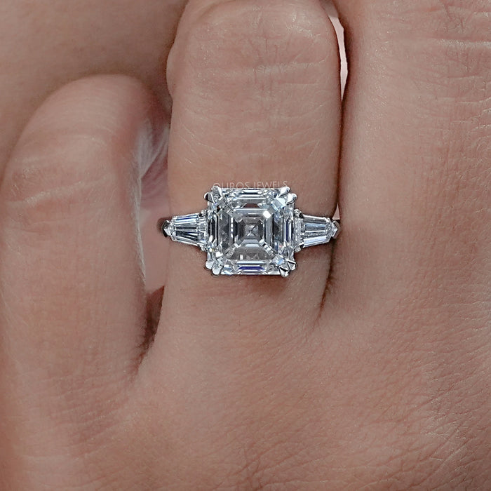 Asscher Diamond 3 Stone Engagement Ring