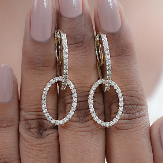 Double Link Open Circle Round Diamond Hoop Earring Earring