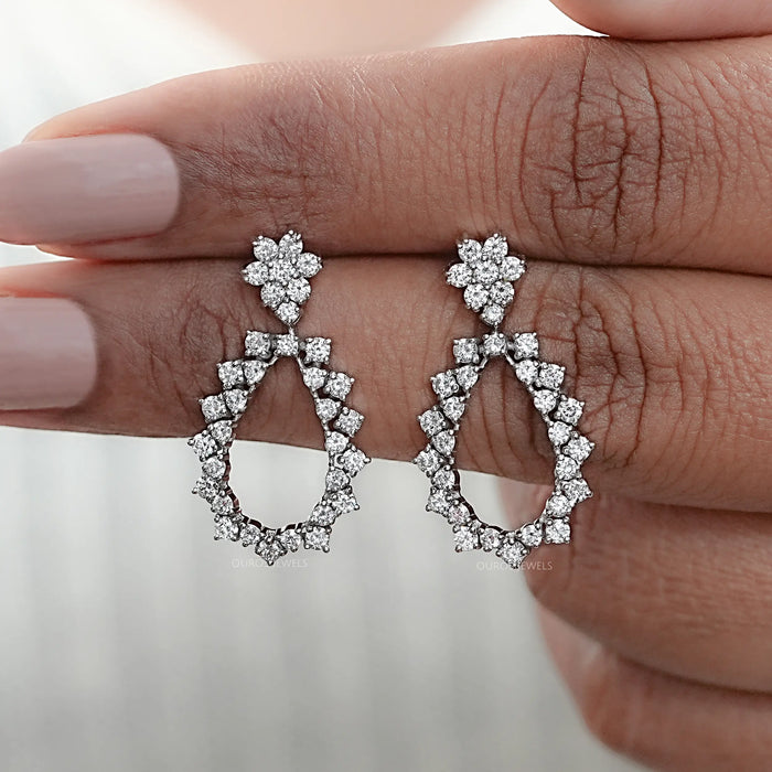 Open Pear Shaped Drop Diamond Earrings