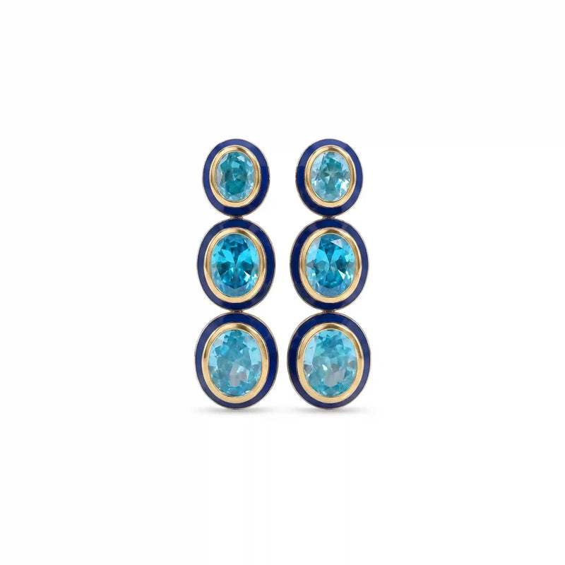 Three Tier Blue Topaz Oval Gemstone Dangle Earrings