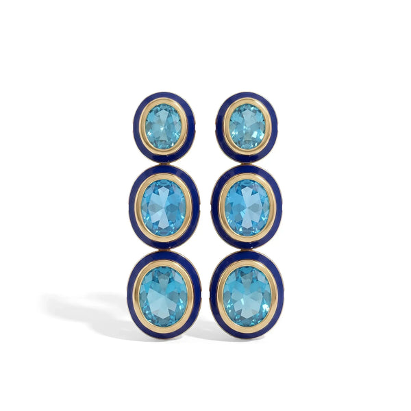 Three Tier Blue Topaz Oval Gemstone Dangle Earrings
