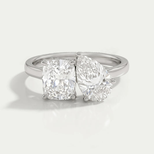 Pear And Cushion Cut Lab Diamond Toi Moi With Hidden Halo Ring